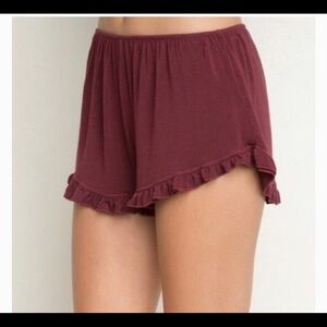 Brandy Melville Burgundy Ruffle Shorts